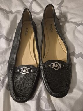 Michael Kors Black Leather MK Logo Driving Loafers - Women's